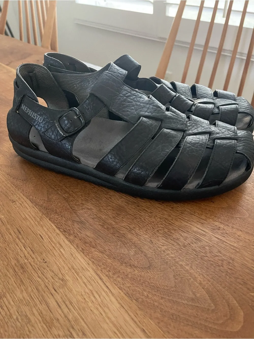 Mephisto Men’s Black Woven Leather Fisherman Sandals